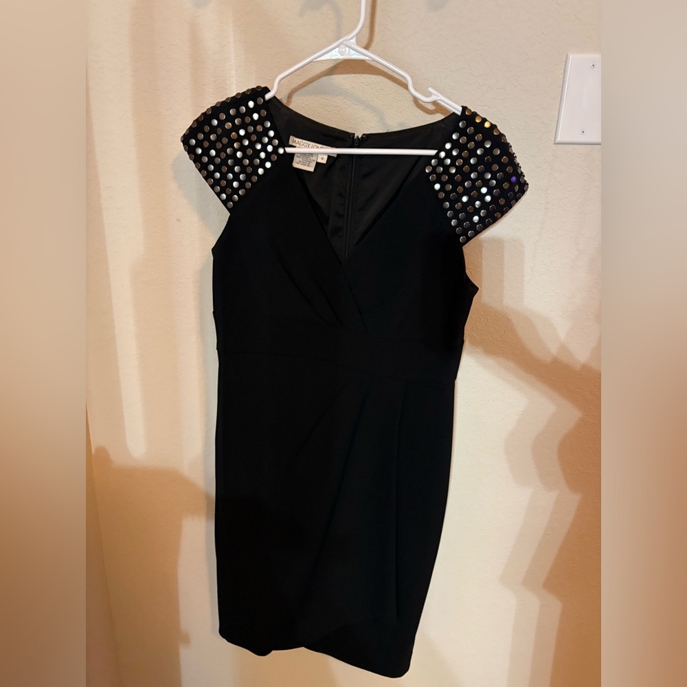 Maggy London Black Mini Dress with Studded Shoulders